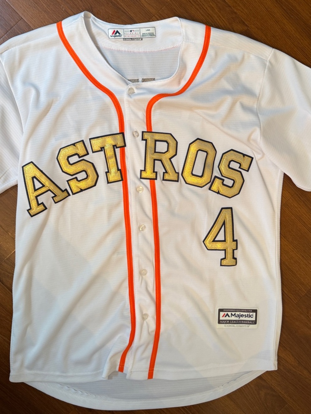 Majestic Astros White Gold 4 Springer Baseball Jersey Sz L